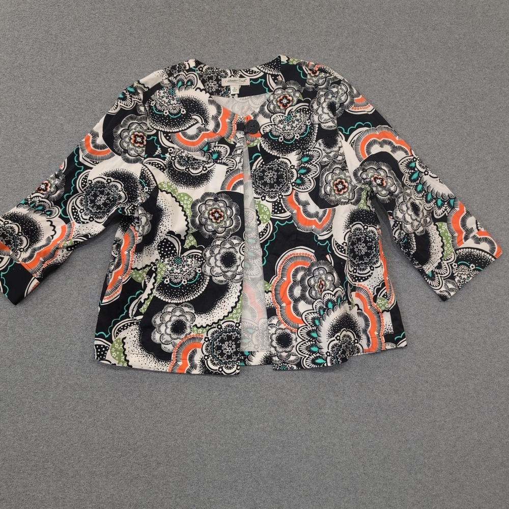 Coldwater Creek Women's XL Black White Orange Floral Open Front Jacket - Picture 1 of 4